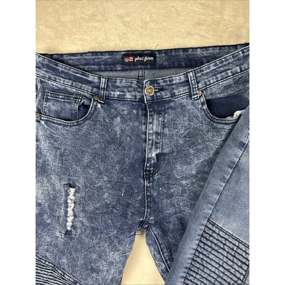 2 Phat Farm Jeans Mens 36x30 Blue Acid Wash Skinny Fit Stretch Denim Pants Adult - Picture 2 of 16